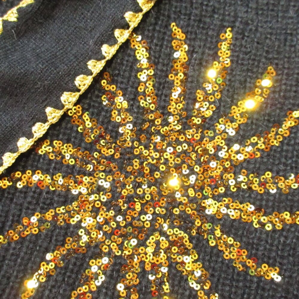 NWT Farm Rio Sun Sequin Cardigan in Sunny Mood Black Belted Long Knit Sweater M - Picture 4 of 8